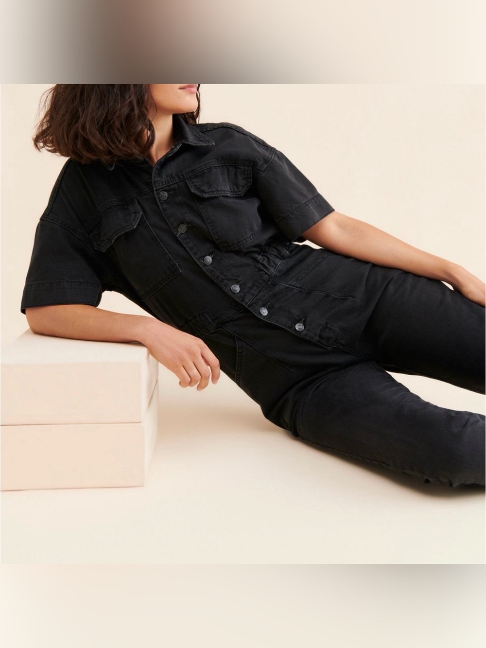 We The Free Marci Denim Coveralls, Washed Black/Gray, Size M - Picture 12 of 14